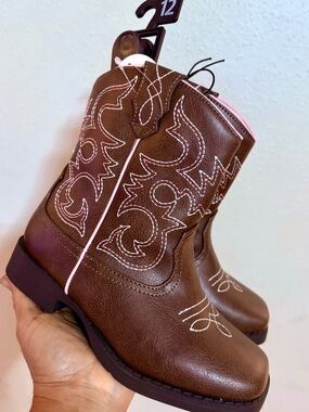 wonder nation Brown and Pink Kids Western Boots
